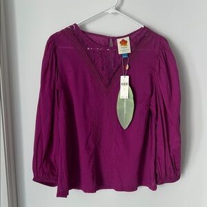 FARM rio for Anthropology Cotton Magenta Top Size Small